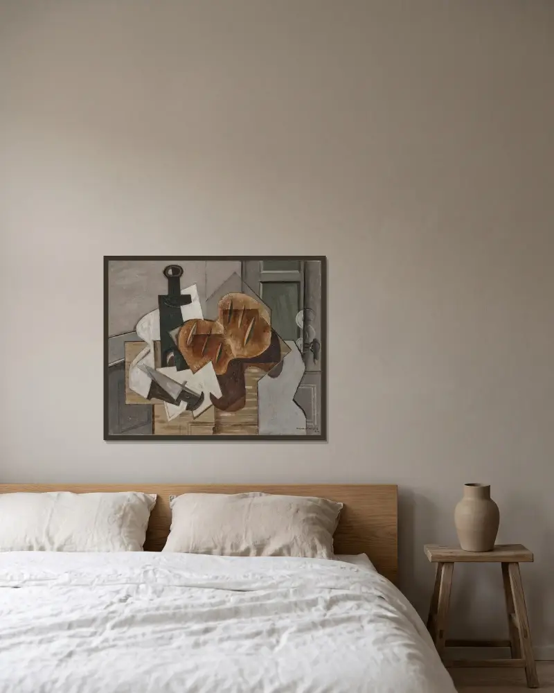 Nóż, butelka i bretoński chleb, Louis Marcoussis w ramie na ścianie