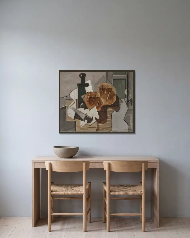 Nóż, butelka i bretoński chleb, Louis Marcoussis w ramie na ścianie