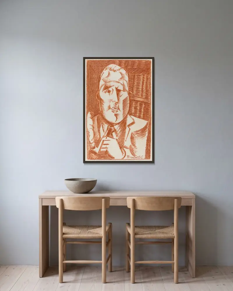 Guillaume Apollinaire av Louis Marcoussis inramad på en vägg