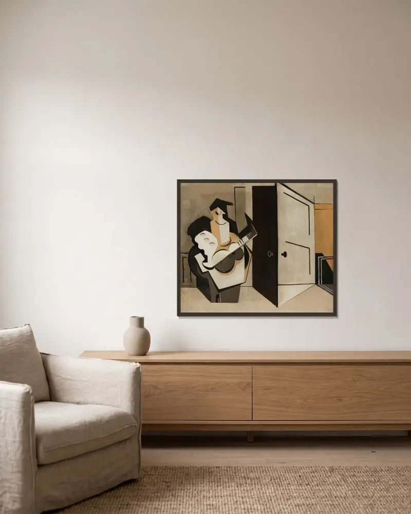 Musiker im Interieur von Louis Marcoussis gerahmt an einer Wand