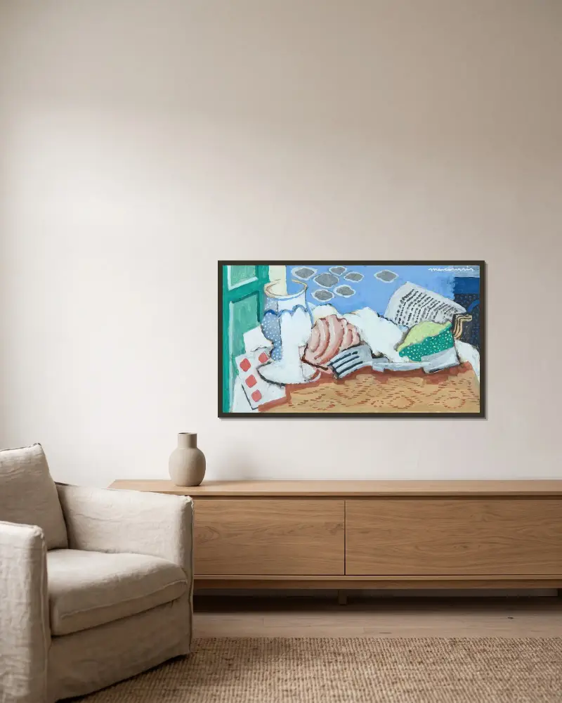 Martwa natura z gazetą, 1925 – nr 1, Louis Marcoussis w ramie na ścianie