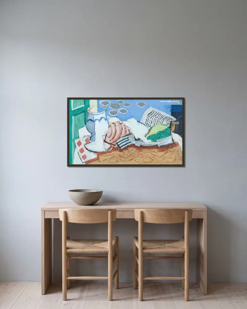 Martwa natura z gazetą, 1925 – nr 1, Louis Marcoussis w ramie na ścianie