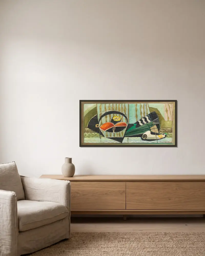 Martwa natura z rybą i misą owoców, Louis Marcoussis w ramie na ścianie