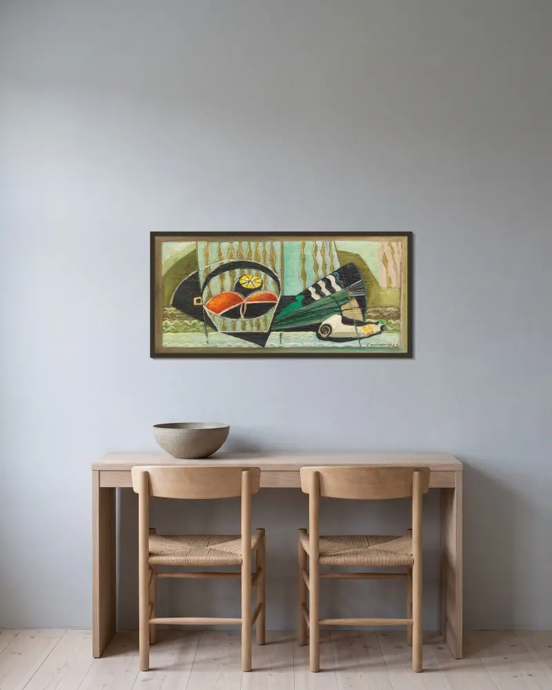 Martwa natura z rybą i misą owoców, Louis Marcoussis w ramie na ścianie