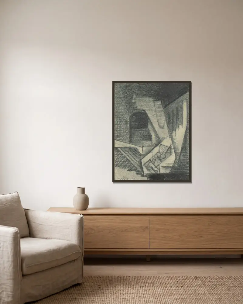 Sen (Rysunki do Aurelii), Louis Marcoussis w ramie na ścianie