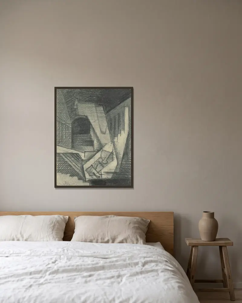 Sen (Rysunki do Aurelii), Louis Marcoussis w ramie na ścianie