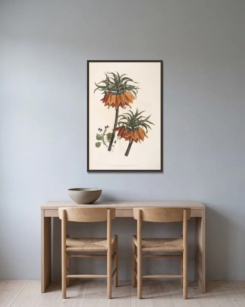 Studie von Königskerze und Veilchen von Jean Louis Prévost gerahmt an einer Wand