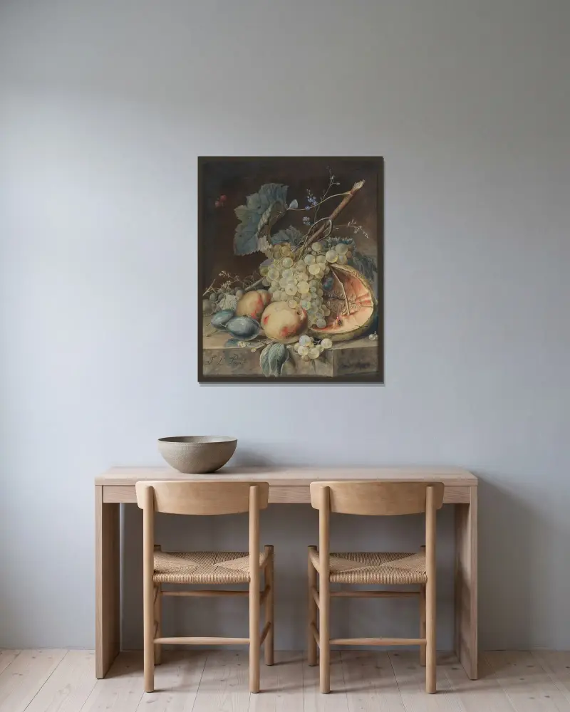 Stilleben med frukt av Jean Louis Prévost inramad på en vägg