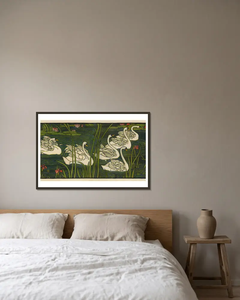 Labutě, Louis Rhead v rámu na stěně