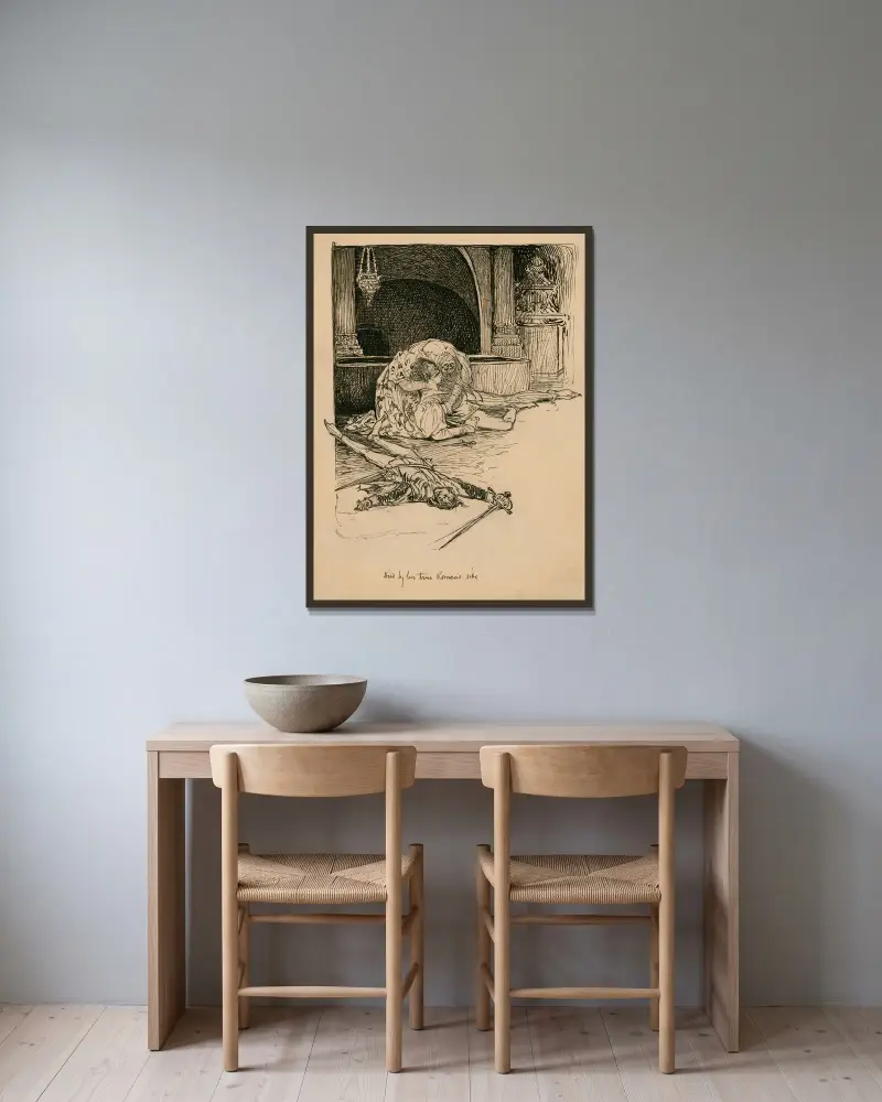 Gestorben an der Seite ihres wahren Romeo von Louis Rhead gerahmt an einer Wand