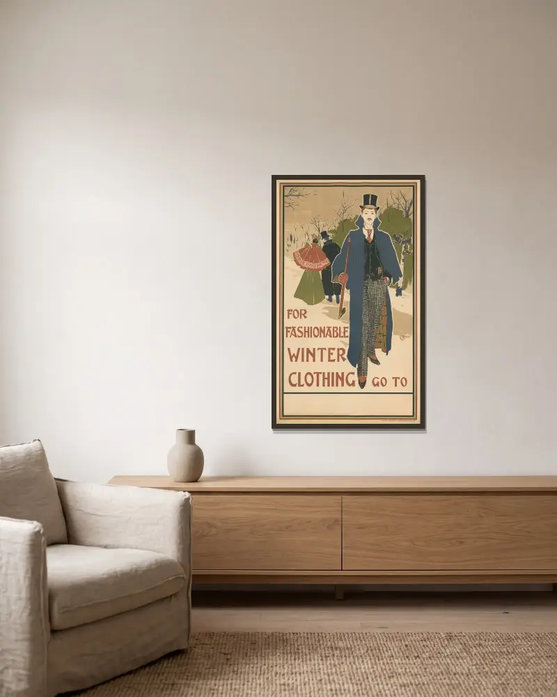 Für modische Winterkleidung von Louis Rhead gerahmt an einer Wand