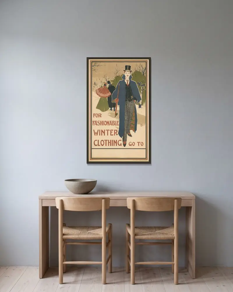 Für modische Winterkleidung von Louis Rhead gerahmt an einer Wand