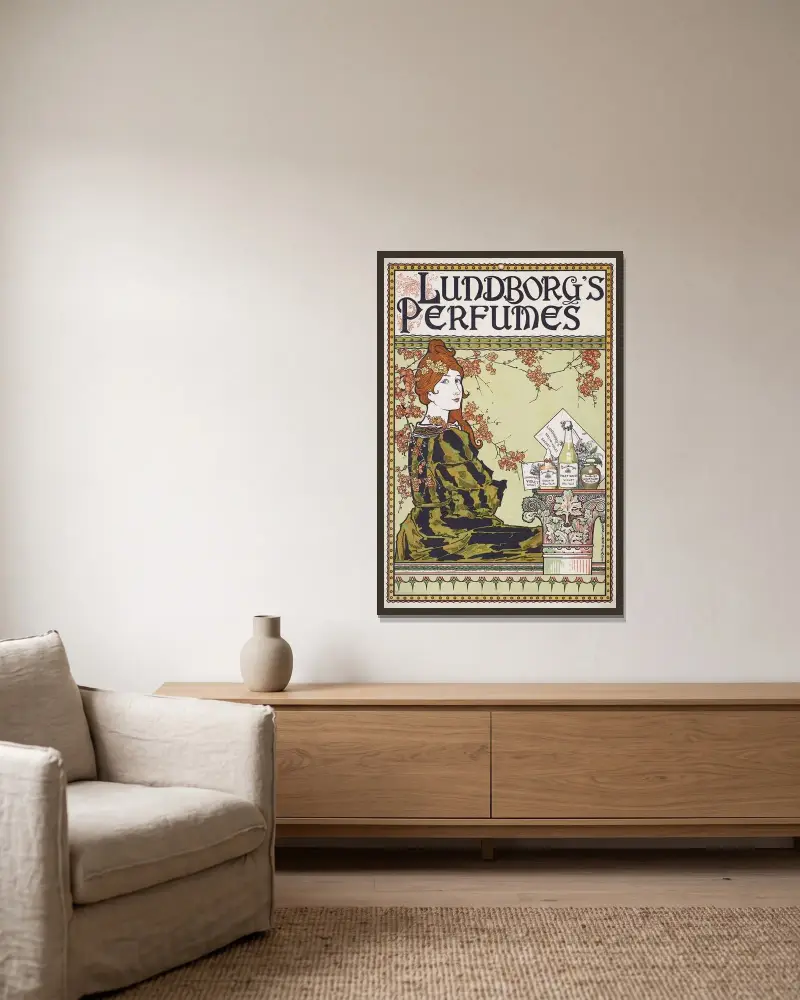 Lundborgs Parfüms von Louis Rhead gerahmt an einer Wand