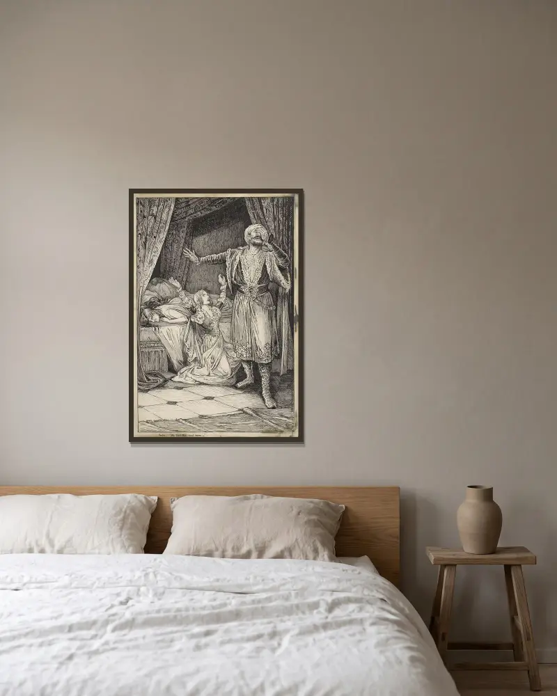Othello, Emilia; Sie liebte dich, grausamer Mohr von Louis Rhead gerahmt an einer Wand