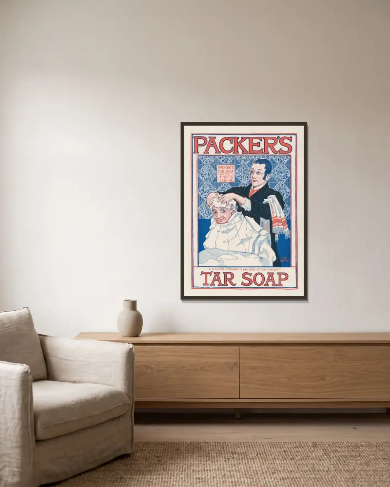 Packer’s Teerseife, 1910 von Louis Rhead gerahmt an einer Wand