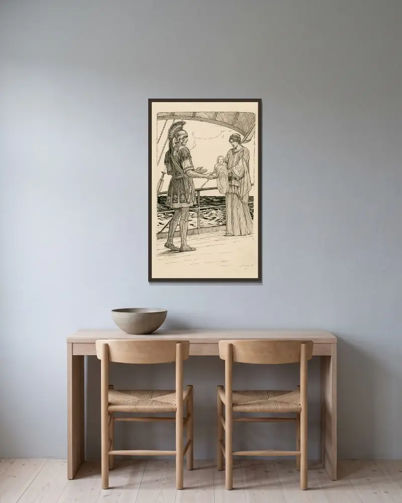 Perikles, Fürst von Tyrus. Hier ist alles, was von eurer toten Königin am Leben geblieben ist – eine kleine Tochter von Louis Rhead gerahmt an einer Wand