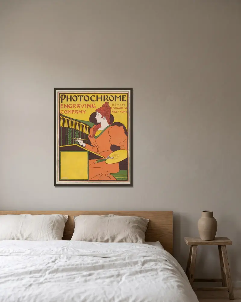 Fotochrom-Reproduktionsgesellschaft von Louis Rhead gerahmt an einer Wand
