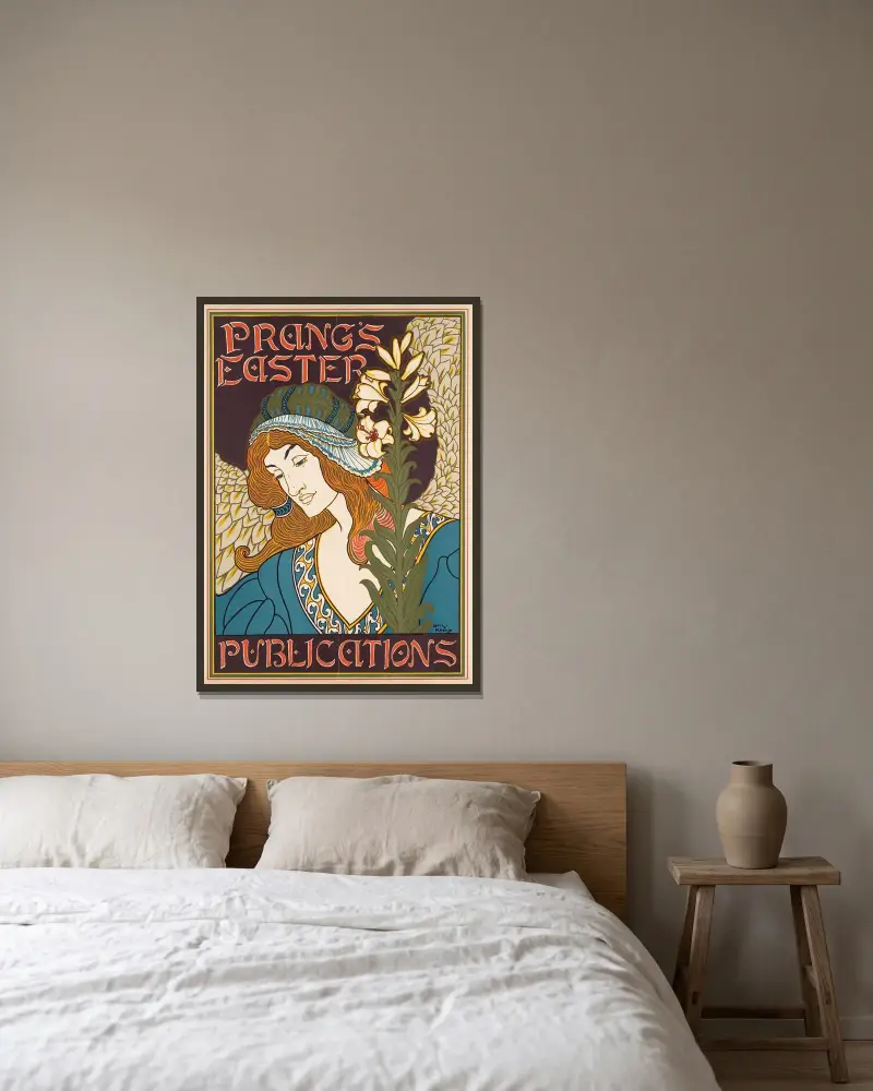 Prangs Osterpublikationen von Louis Rhead gerahmt an einer Wand