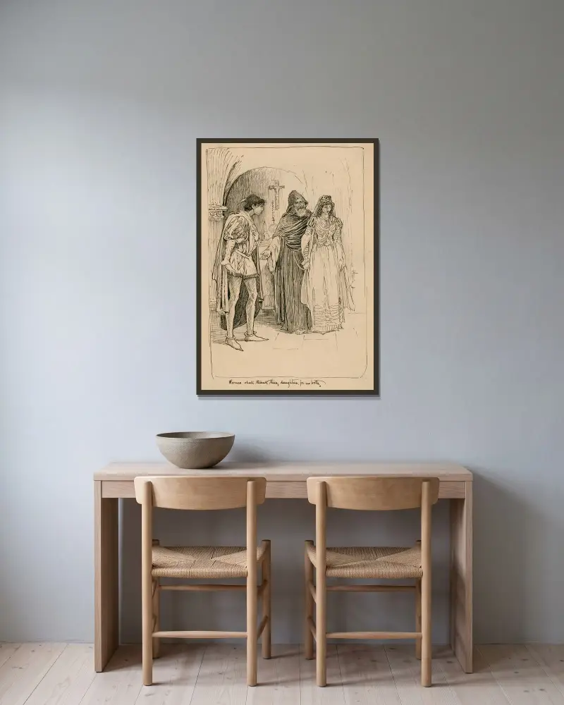 Romeo soll dir, Tochter, für uns beide danken von Louis Rhead gerahmt an einer Wand