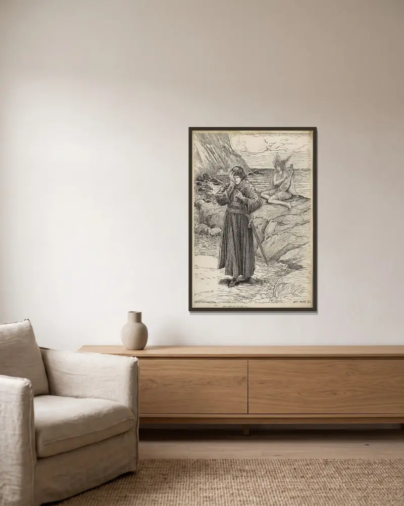 Der Sturm, Ariel; Fünf Faden tief liegt dein Vater von Louis Rhead gerahmt an einer Wand