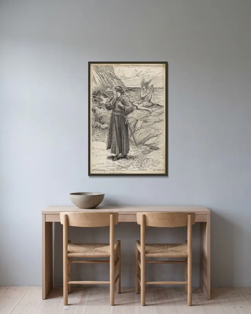 Der Sturm, Ariel; Fünf Faden tief liegt dein Vater von Louis Rhead gerahmt an einer Wand