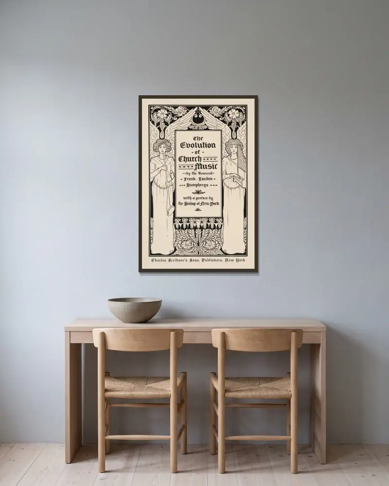 Die Entwicklung der Kirchenmusik von Louis Rhead gerahmt an einer Wand