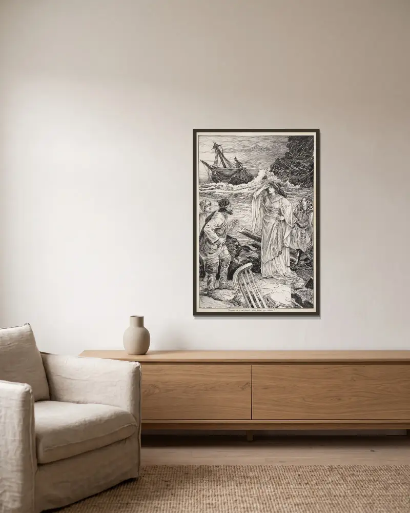 Was ihr wollt. Vielleicht ist er nicht ertrunken, was meinst du, Kapitän von Louis Rhead gerahmt an einer Wand