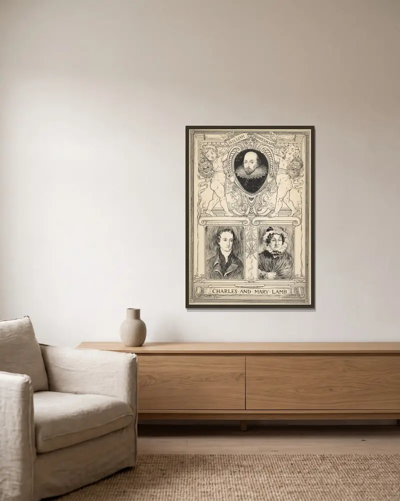 William Shakespeare ; Charles und Mary Lamb von Louis Rhead gerahmt an einer Wand