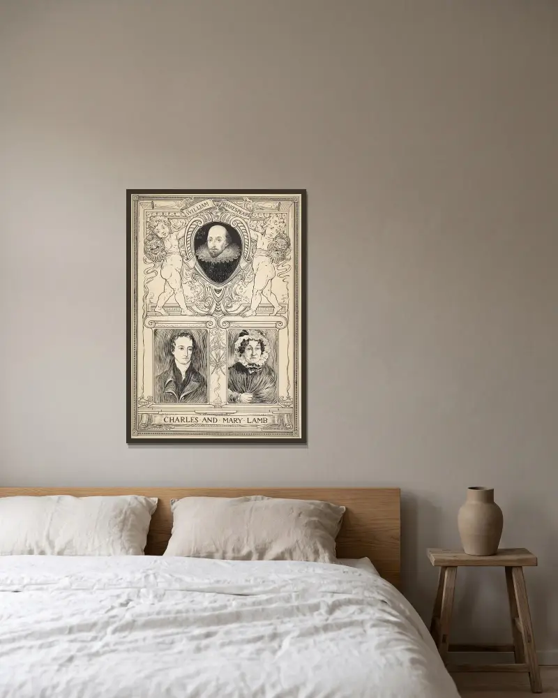 William Shakespeare ; Charles und Mary Lamb von Louis Rhead gerahmt an einer Wand