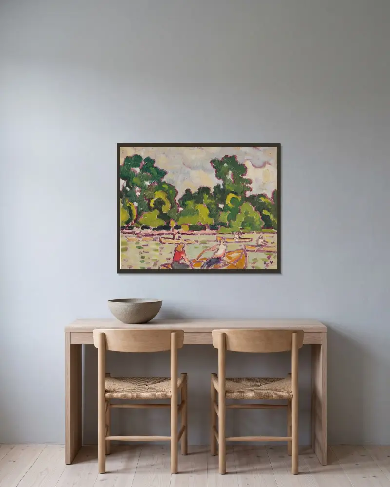 Båtar och roddare i Bois de Boulogne av Louis Valtat inramad på en vägg