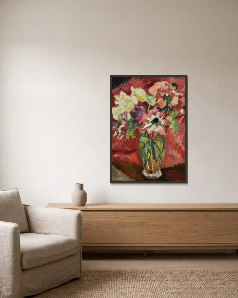 Bouquet au vase de Crystal av Louis Valtat inramad på en vägg