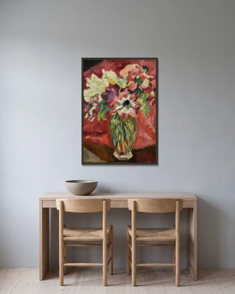 Bouquet au vase de Crystal av Louis Valtat inramad på en vägg