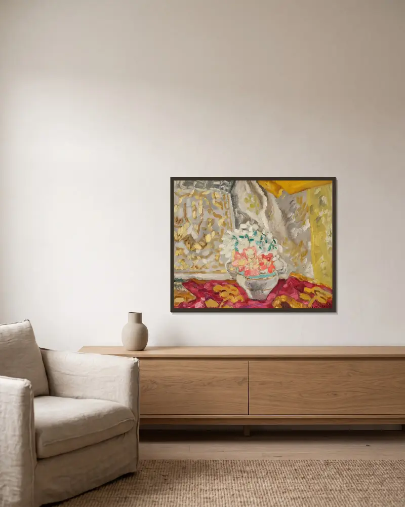 Bukett med draperingar av Louis Valtat inramad på en vägg