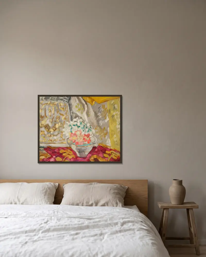 Bukett med draperingar av Louis Valtat inramad på en vägg