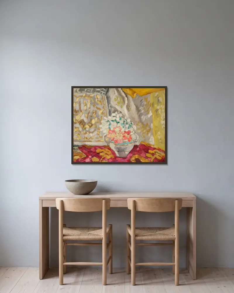 Bukett med draperingar av Louis Valtat inramad på en vägg