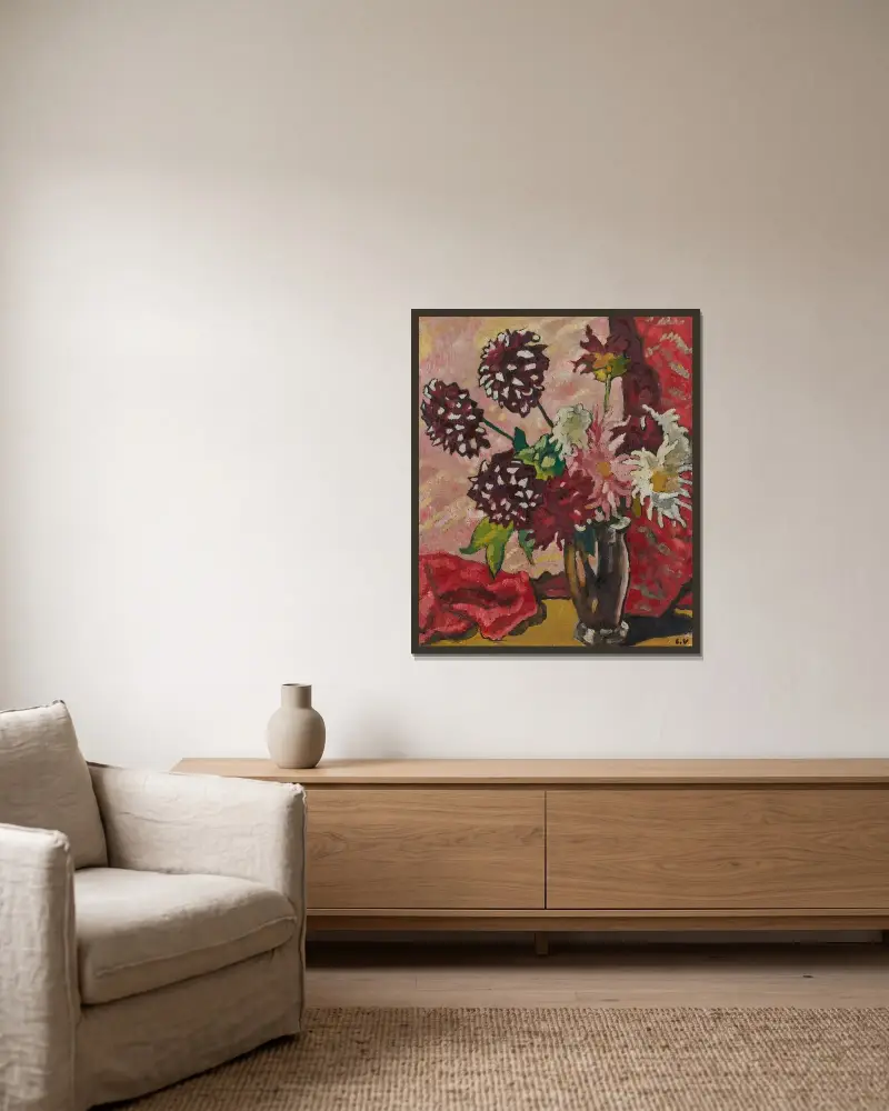 Dahlia bukett av Louis Valtat inramad på en vägg