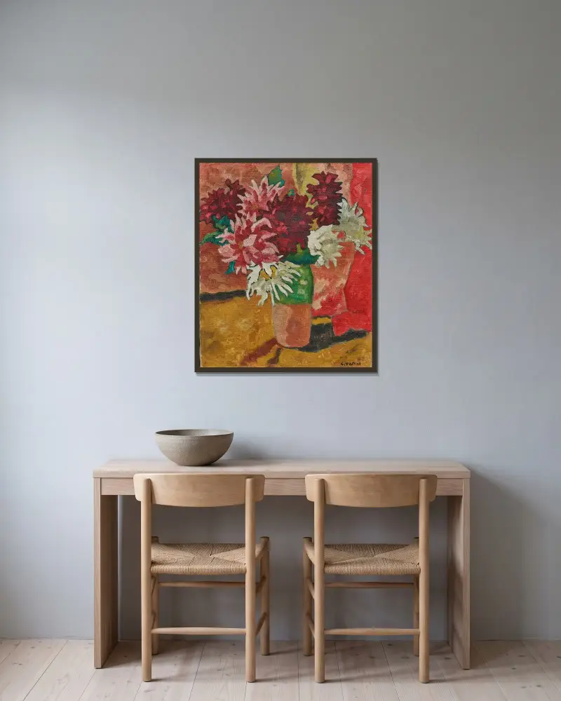 Dahliabukett av Louis Valtat inramad på en vägg