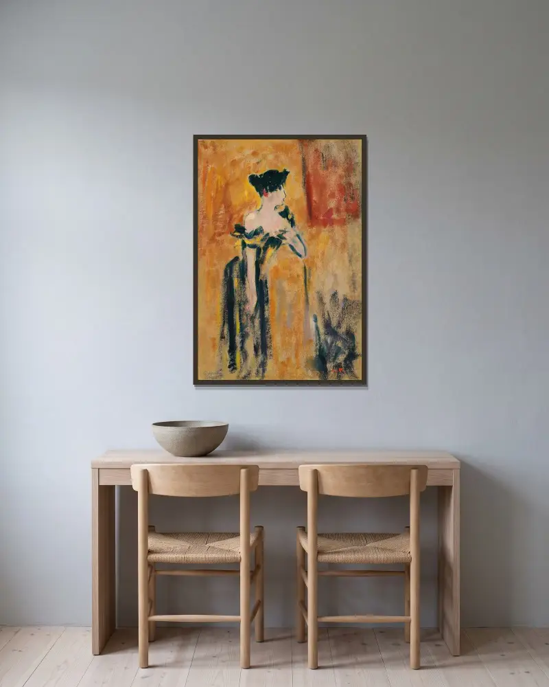 Brune i svart och gul klänning av Louis Valtat inramad på en vägg