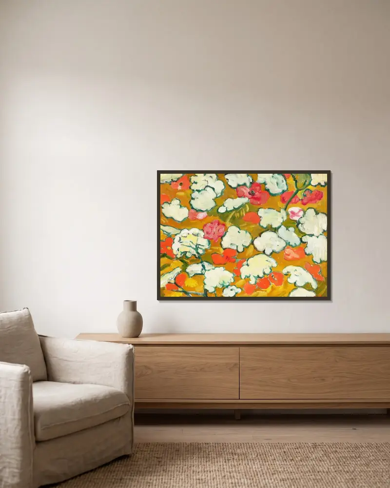 Vallmo och vita blommor av Louis Valtat inramad på en vägg