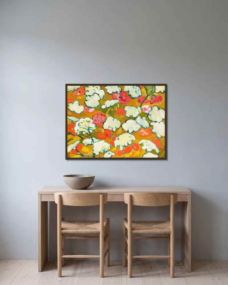 Vallmo och vita blommor av Louis Valtat inramad på en vägg