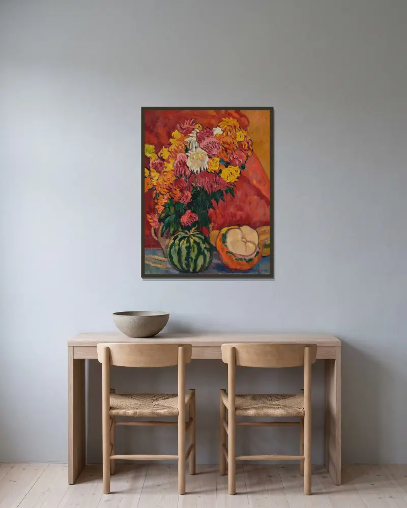 Dahlias et coloquintes av Louis Valtat inramad på en vägg