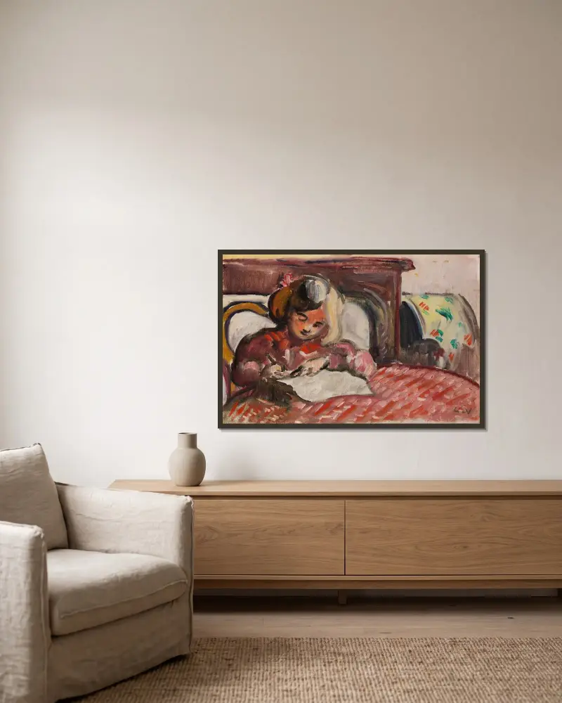Skrivande barn av Louis Valtat inramad på en vägg