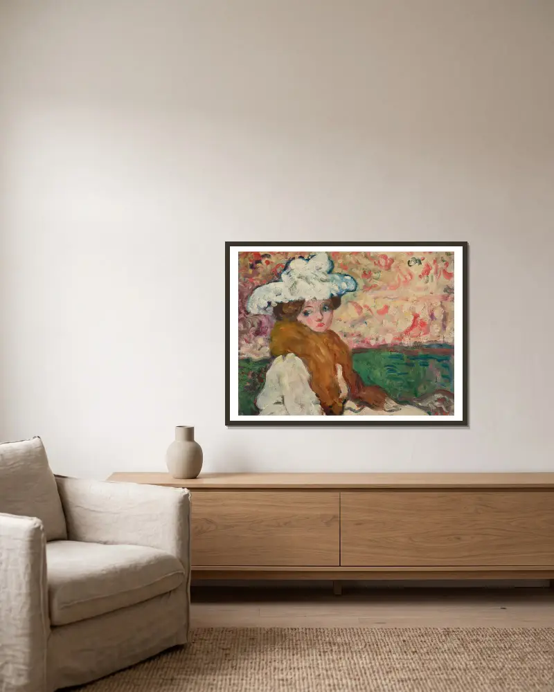 Femme à la charlotte av Louis Valtat inramad på en vägg