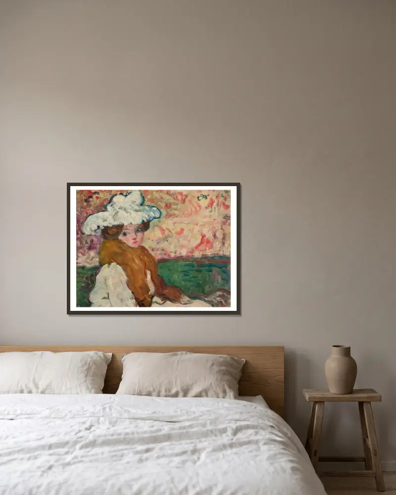 Femme à la charlotte av Louis Valtat inramad på en vägg