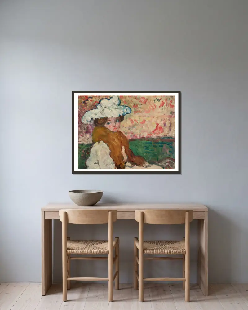 Femme à la charlotte av Louis Valtat inramad på en vägg