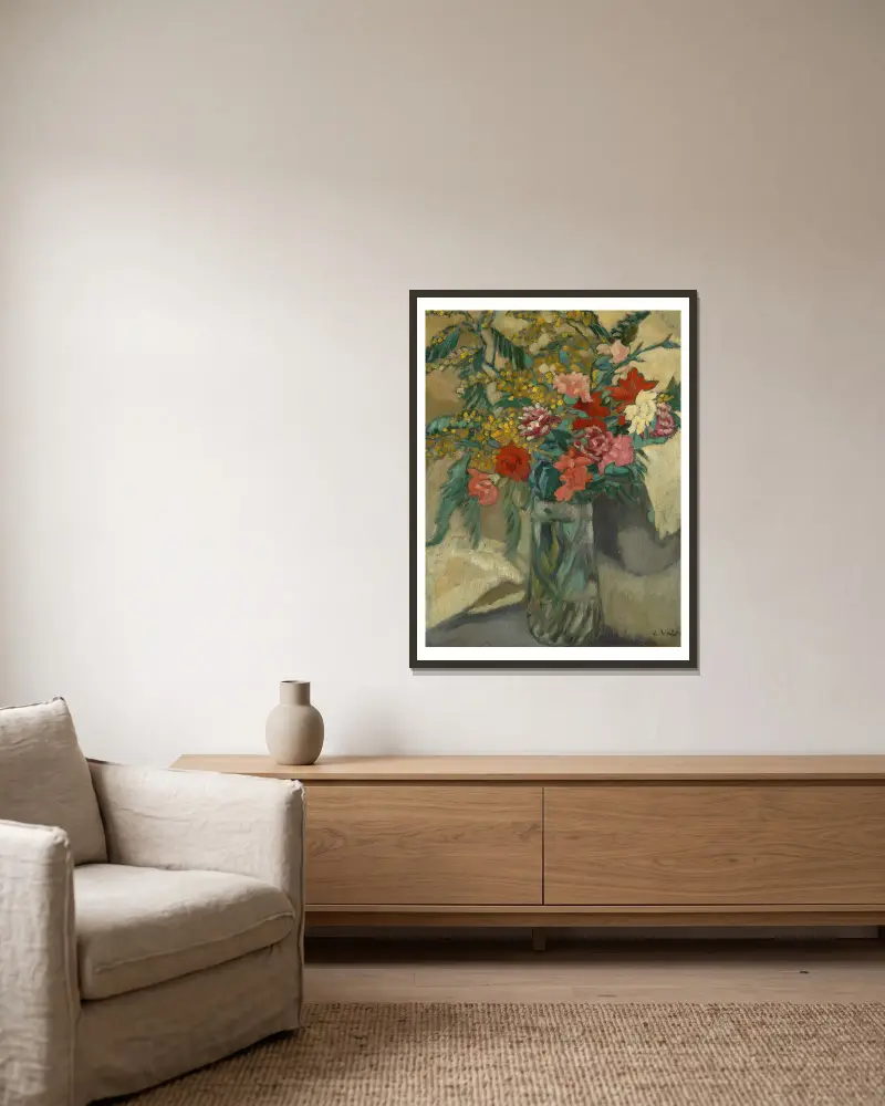 Fleurs dans un vase av Louis Valtat inramad på en vägg