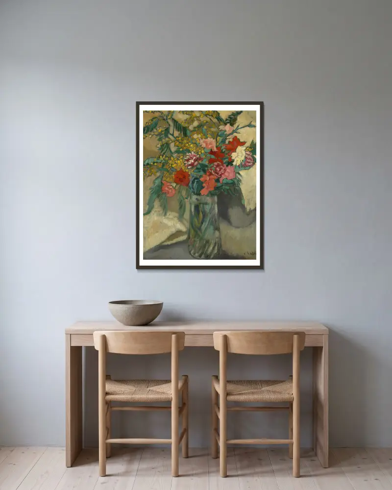 Fleurs dans un vase av Louis Valtat inramad på en vägg