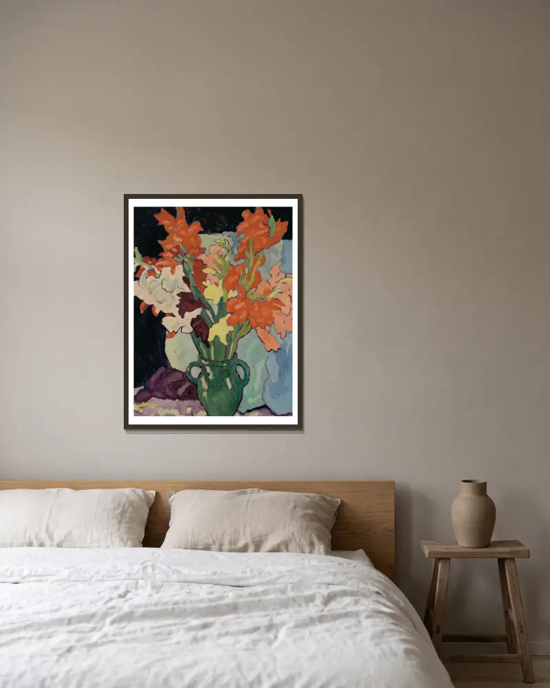 Glaïeuls à la cruche verte av Louis Valtat inramad på en vägg