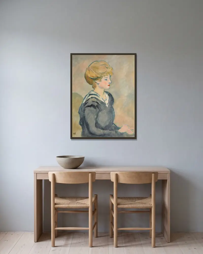 Ung kvinna i marintröja av Louis Valtat inramad på en vägg