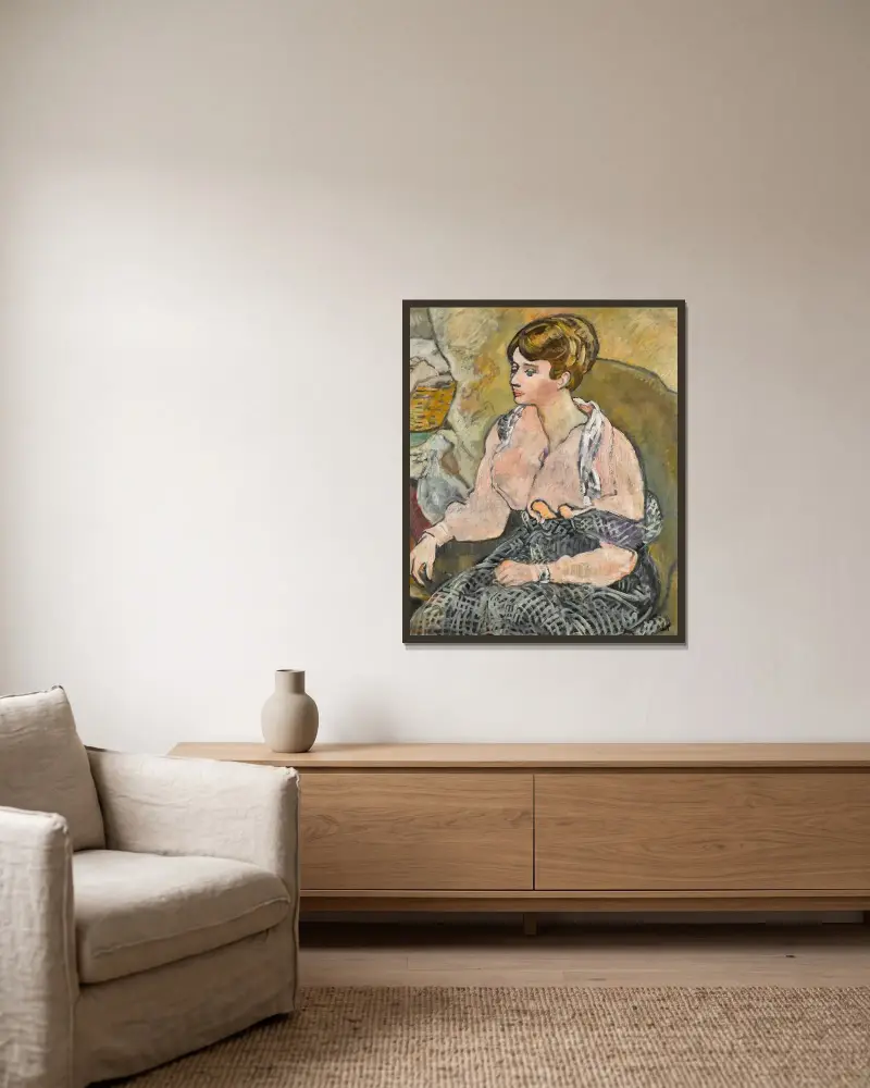 Junge Frau in rosa Bluse von Louis Valtat gerahmt an einer Wand